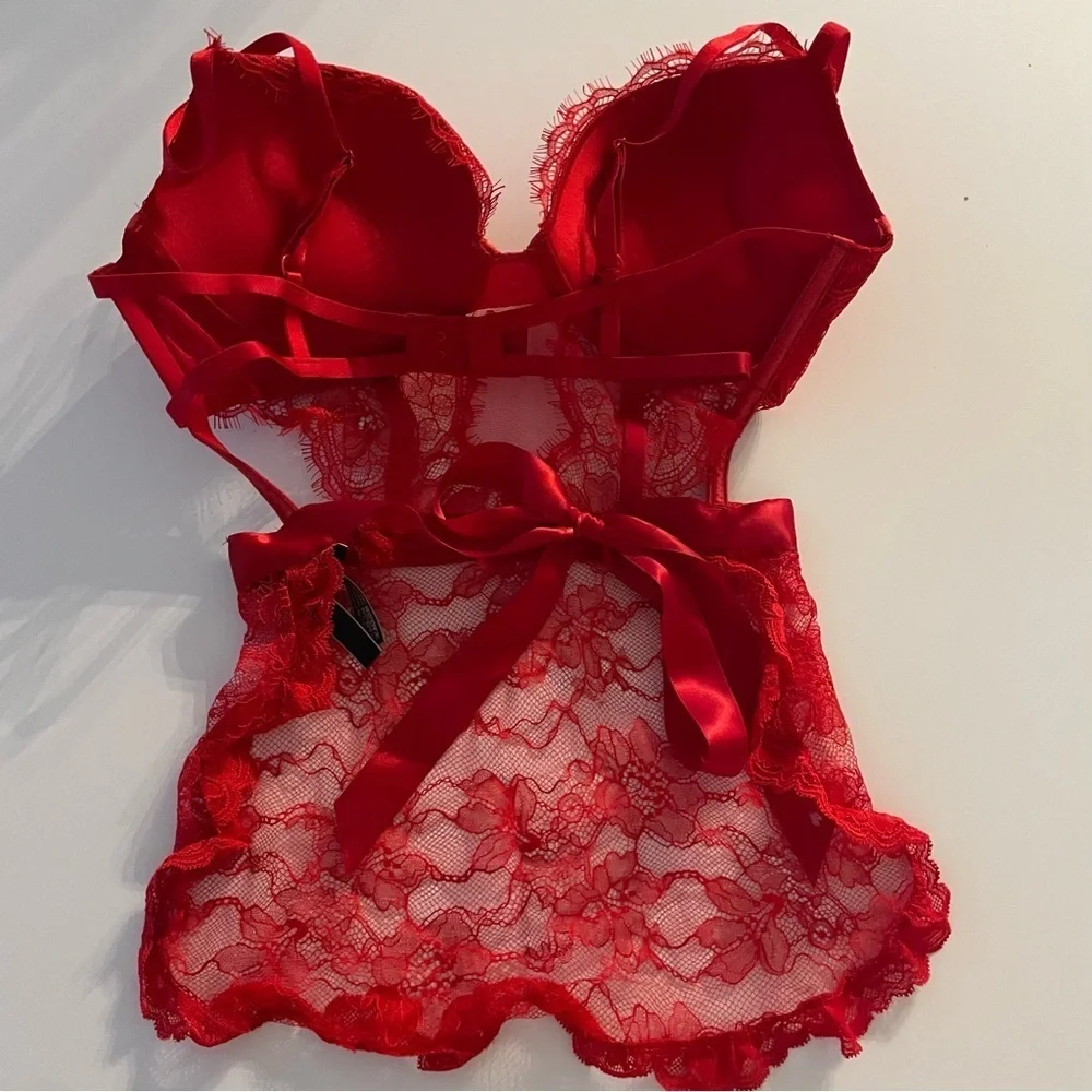 New! Victoria's Secret Lipstick Red Bombshell Apron Teddy Lingerie 22822